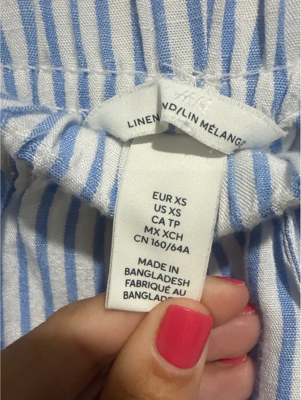 H&M Blue and White Striped Linen Blend Wide Leg Pants XS